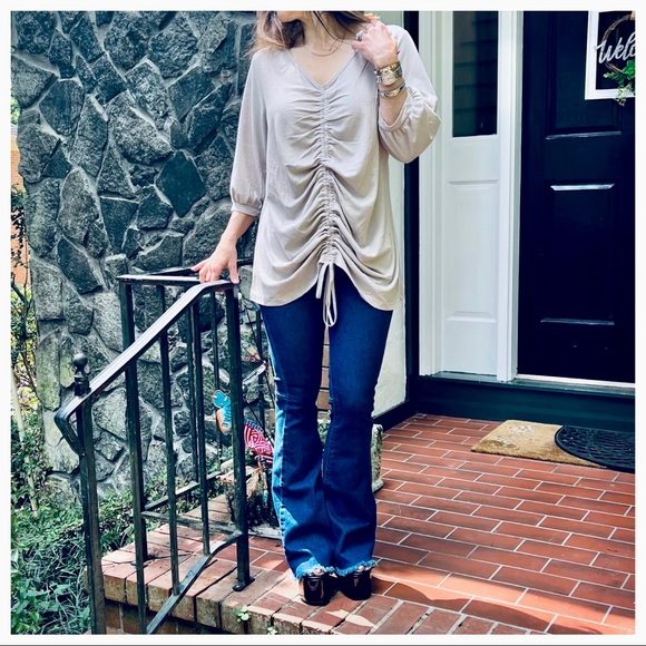 Boho Chic Great Style Ruched Drawstring front cuffed sleeves top - Picture 9 of 9